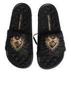 Dolce & Gabbana Black Devotion Matelassé Leather Slides Shoes - Eljoys Fashion 