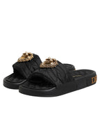 Dolce & Gabbana Black Devotion Matelassé Leather Slides Shoes - Eljoys Fashion 