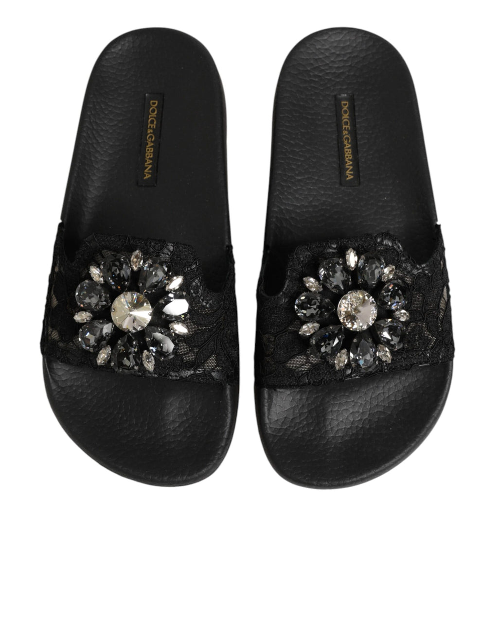 Dolce & Gabbana Black Devotion Matelassé Leather Slides Shoes - Eljoys Fashion 