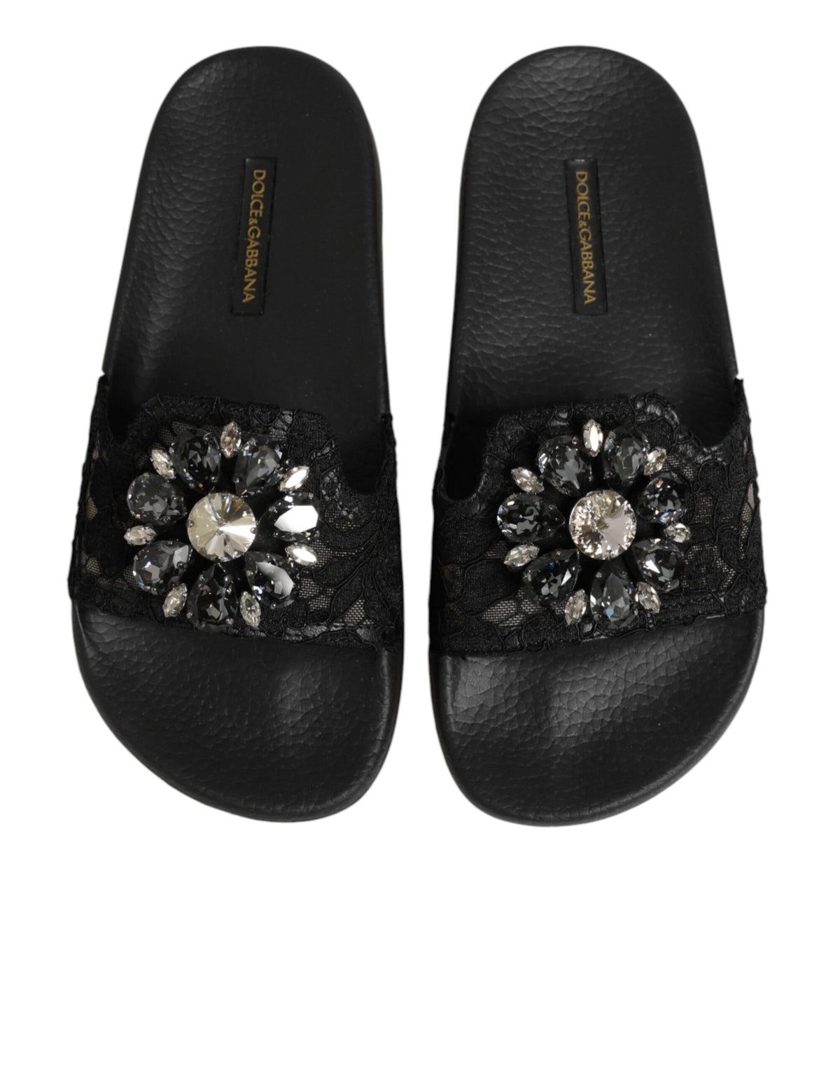 Dolce & Gabbana Black Devotion Matelassé Leather Slides Shoes - Eljoys Fashion 