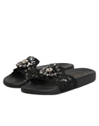 Dolce & Gabbana Black Devotion Matelassé Leather Slides Shoes - Eljoys Fashion 