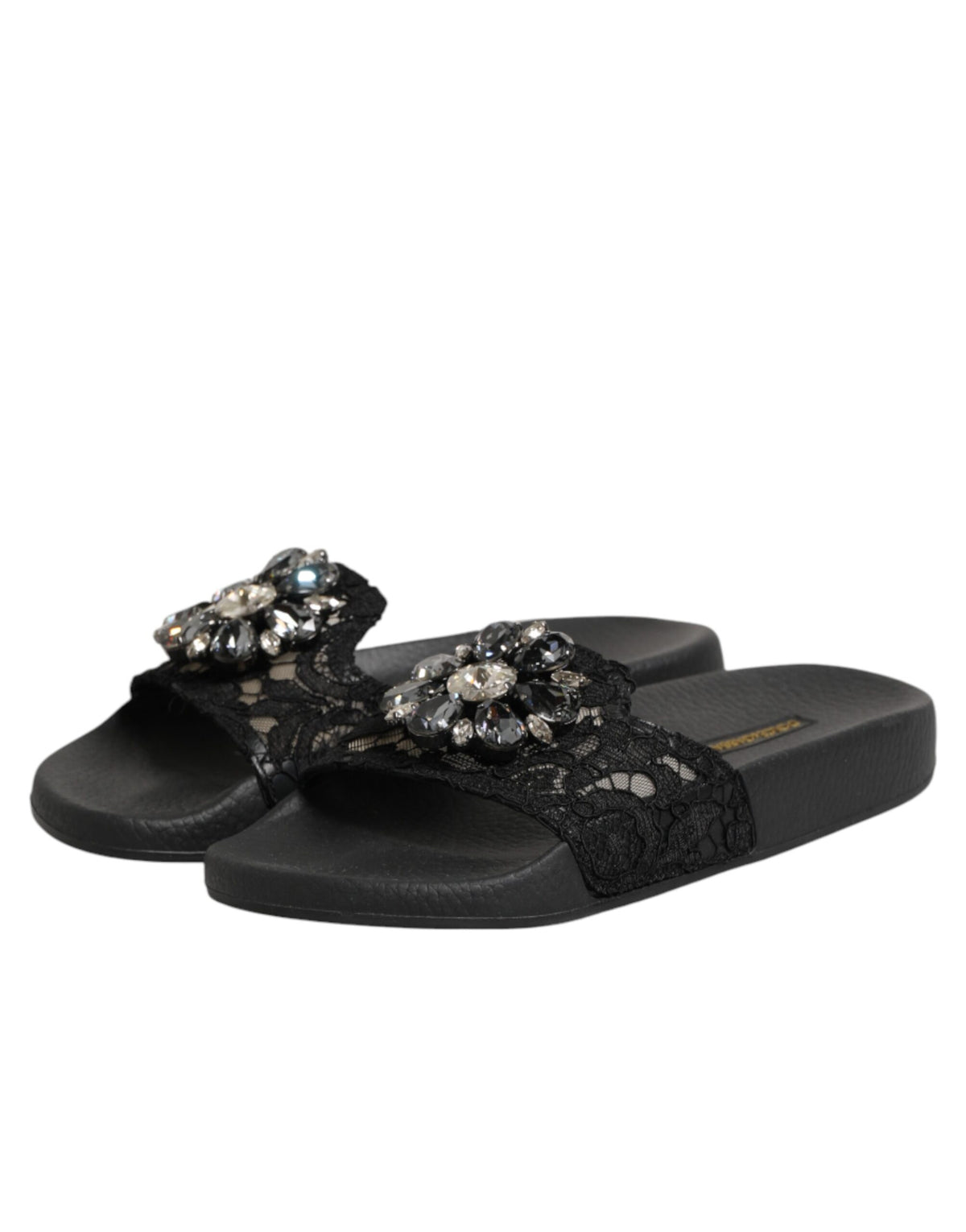 Dolce & Gabbana Black Devotion Matelassé Leather Slides Shoes - Eljoys Fashion 