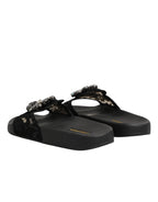 Dolce & Gabbana Black Devotion Matelassé Leather Slides Shoes - Eljoys Fashion 