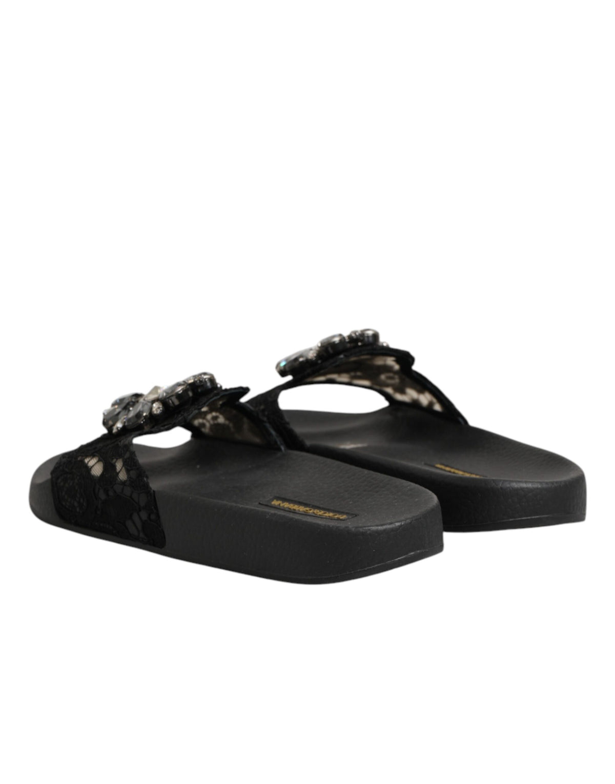 Dolce & Gabbana Black Devotion Matelassé Leather Slides Shoes - Eljoys Fashion 