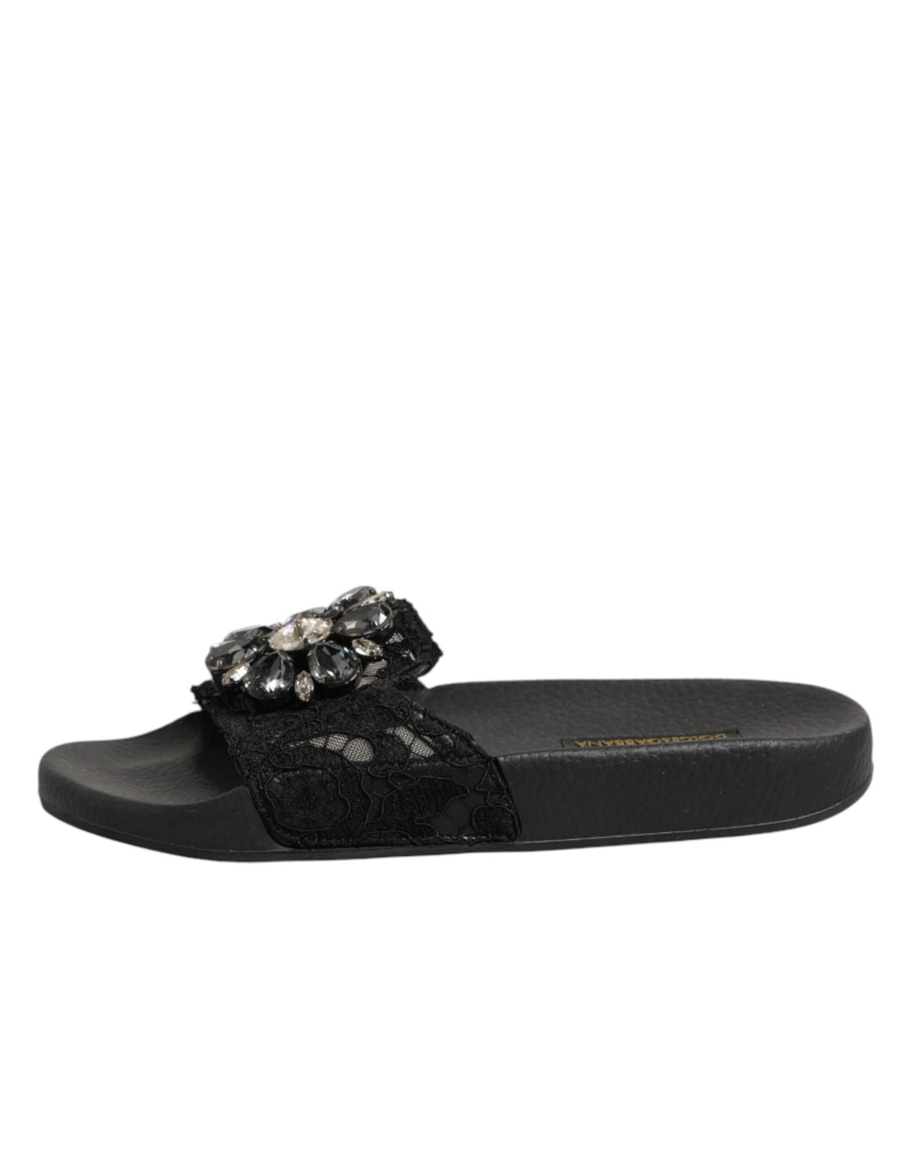 Dolce & Gabbana Black Devotion Matelassé Leather Slides Shoes - Eljoys Fashion 