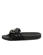 Dolce & Gabbana Black Devotion Matelassé Leather Slides Shoes - Eljoys Fashion 
