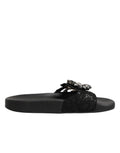 Dolce & Gabbana Black Devotion Matelassé Leather Slides Shoes - Eljoys Fashion 