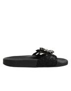 Dolce & Gabbana Black Devotion Matelassé Leather Slides Shoes - Eljoys Fashion 