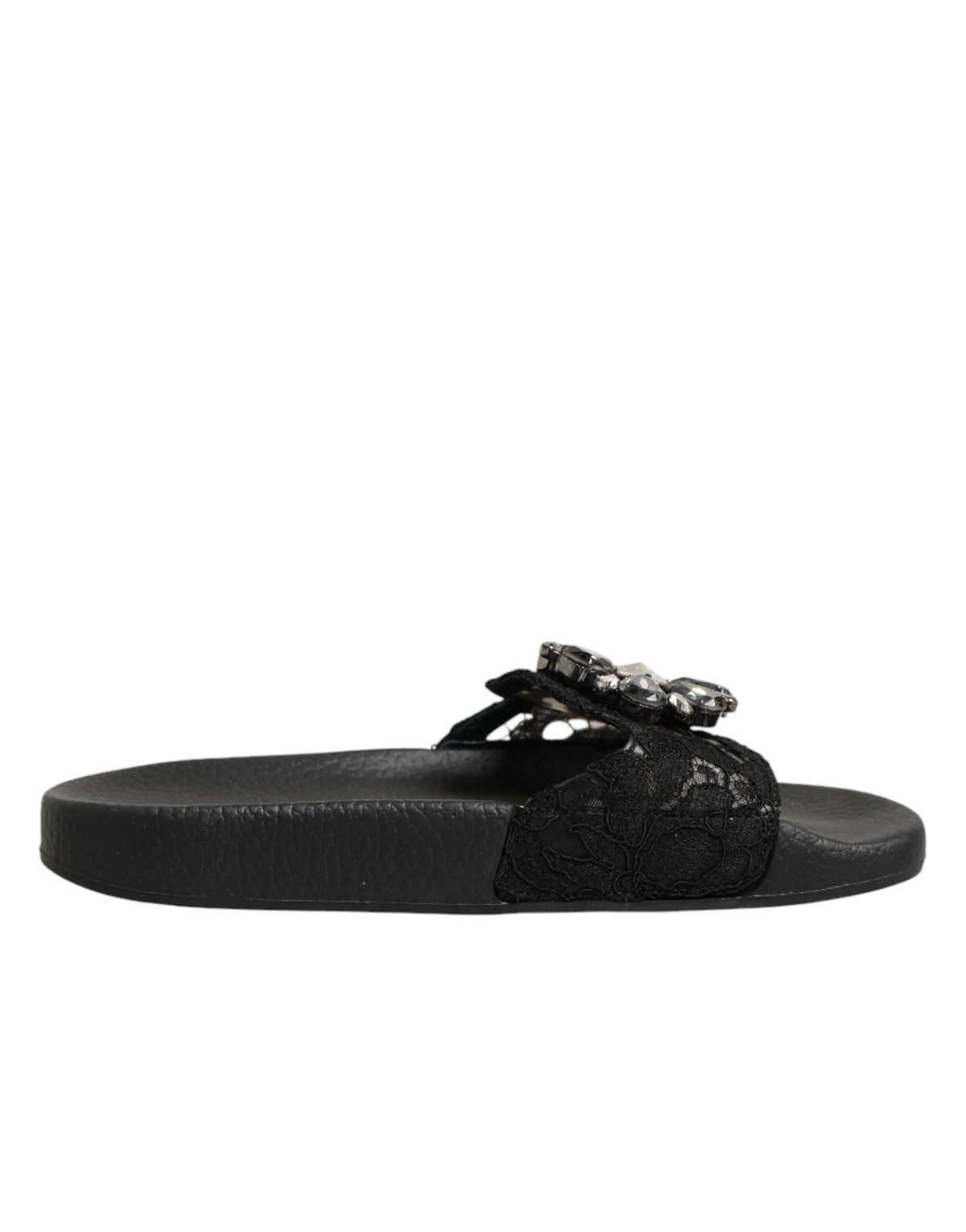 Dolce & Gabbana Black Devotion Matelassé Leather Slides Shoes - Eljoys Fashion 