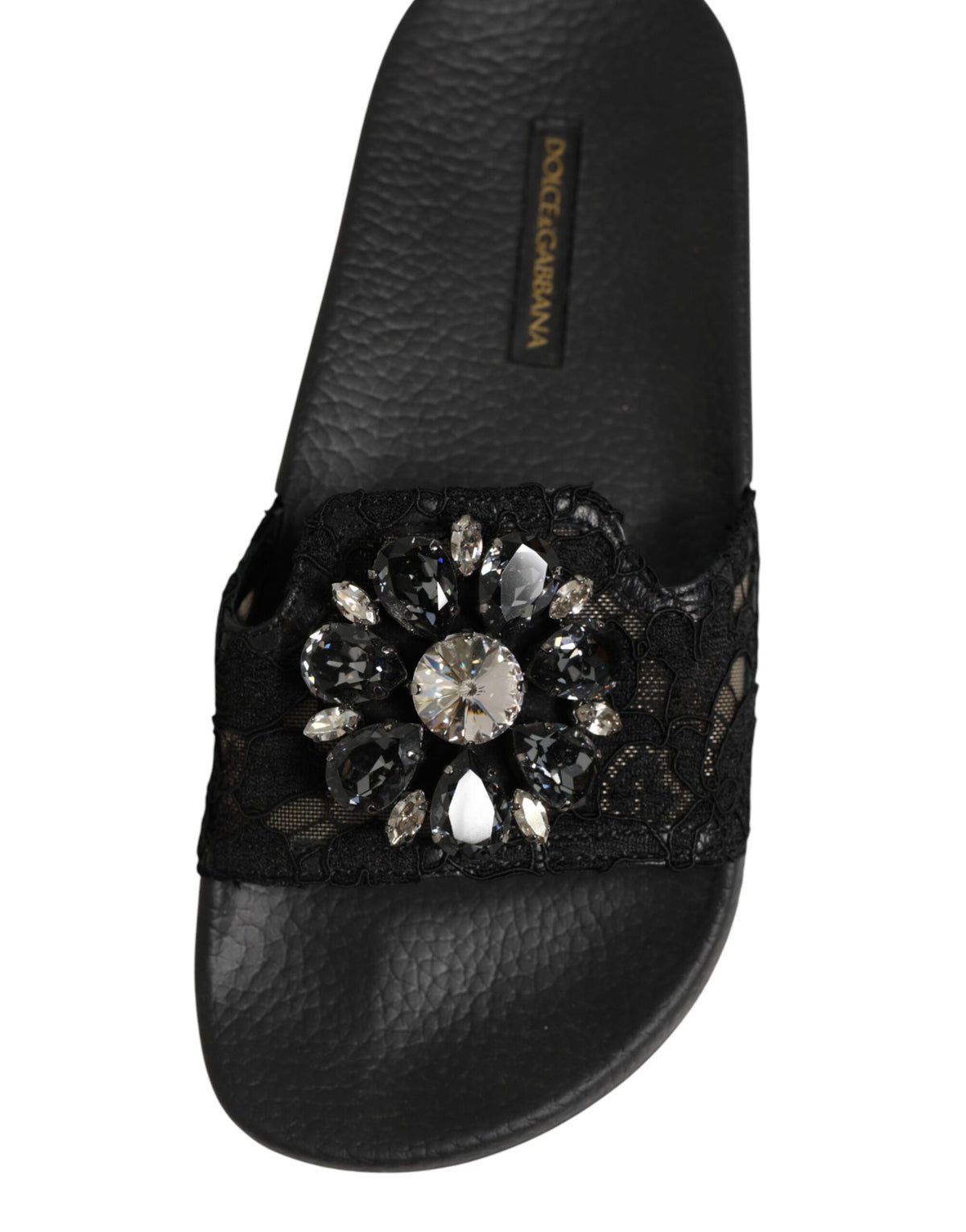 Dolce & Gabbana Black Devotion Matelassé Leather Slides Shoes - Eljoys Fashion 