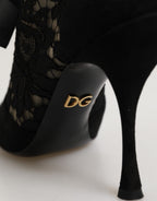 Dolce & Gabbana Black Floral High Heels LACE-UPS Pumps Shoes - Eljoys Fashion 