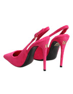 Dolce & Gabbana Pink Terry Cloth High Heels Slingback Shoes