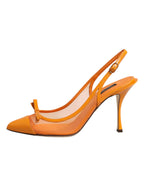 Dolce & Gabbana Orange Leather Mesh Heels Slingback  Shoes