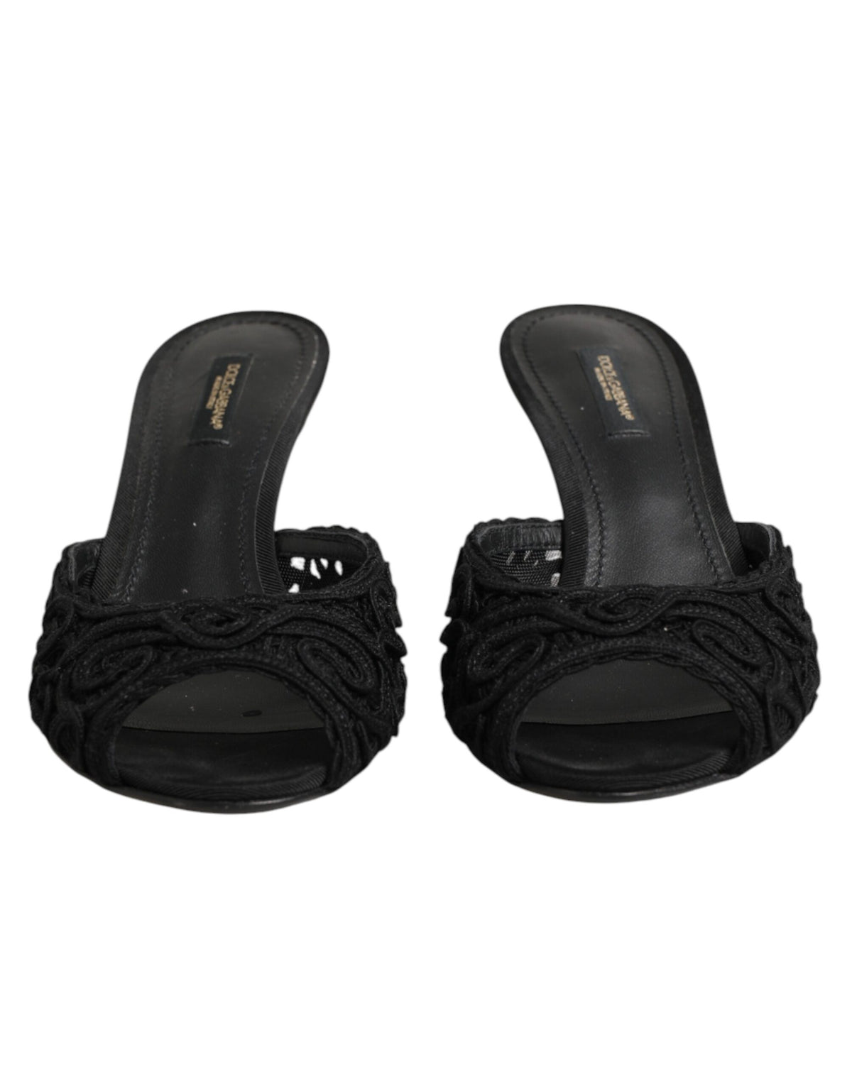 Dolce & Gabbana Black Embroidered Slip On Heels Slides Shoes - Eljoys Fashion 