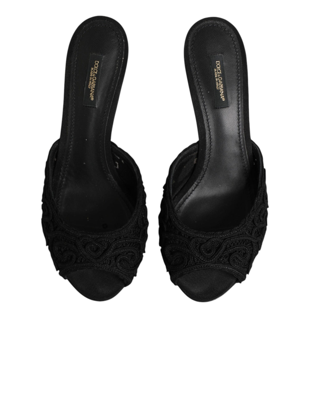 Dolce & Gabbana Black Embroidered Slip On Heels Slides Shoes - Eljoys Fashion 