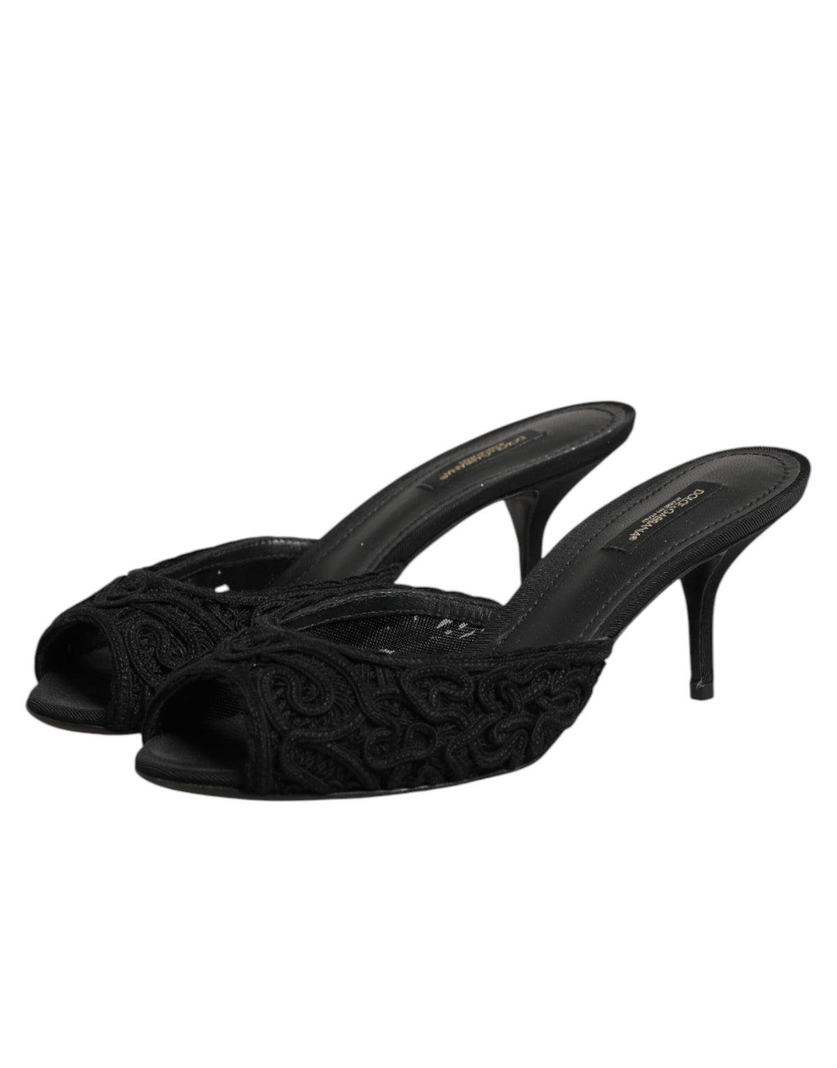 Dolce & Gabbana Black Embroidered Slip On Heels Slides Shoes - Eljoys Fashion 