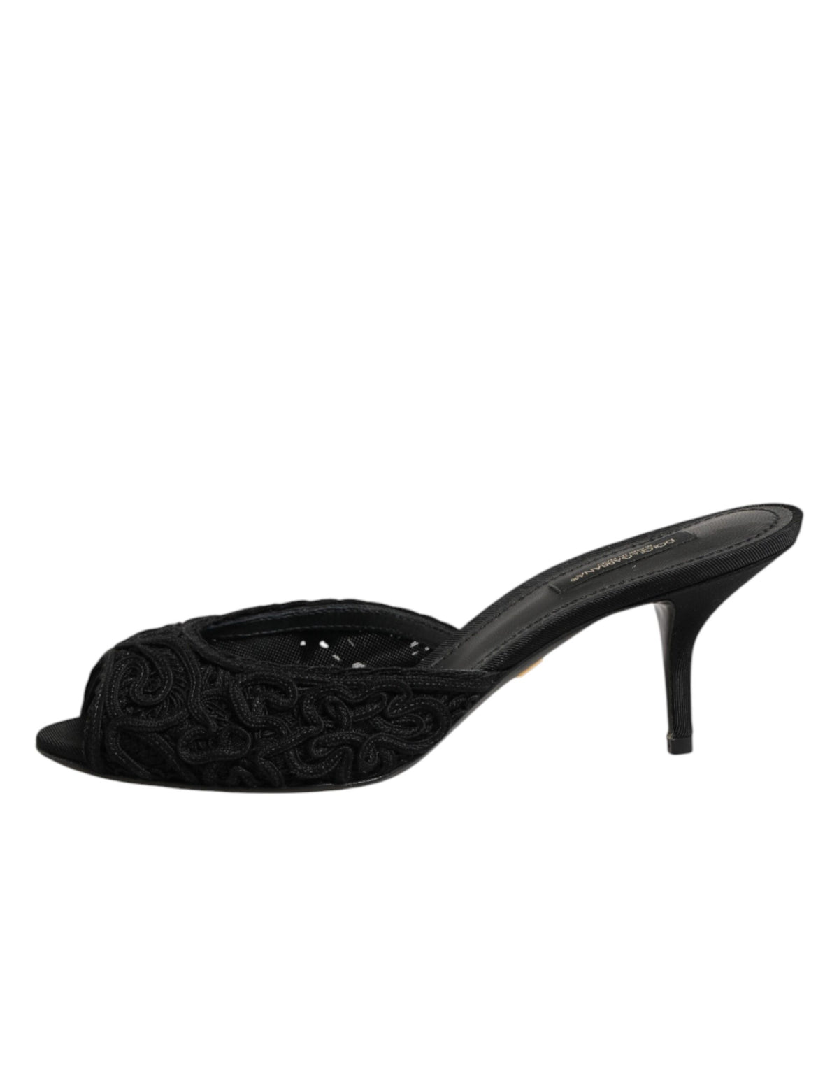 Dolce & Gabbana Black Embroidered Slip On Heels Slides Shoes - Eljoys Fashion 