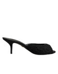 Dolce & Gabbana Black Embroidered Slip On Heels Slides Shoes - Eljoys Fashion 