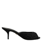 Dolce & Gabbana Black Embroidered Slip On Heels Slides Shoes - Eljoys Fashion 