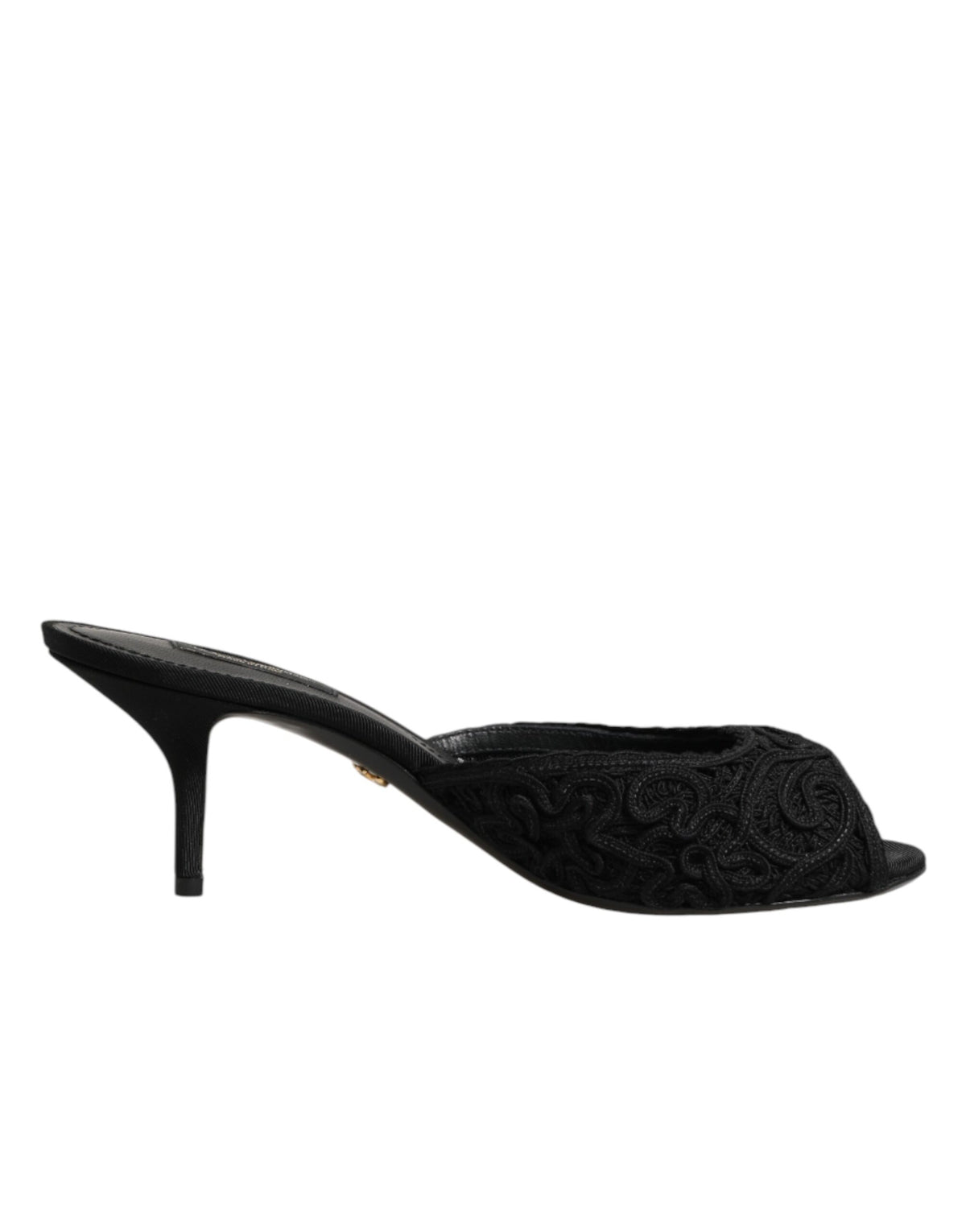 Dolce & Gabbana Black Embroidered Slip On Heels Slides Shoes - Eljoys Fashion 