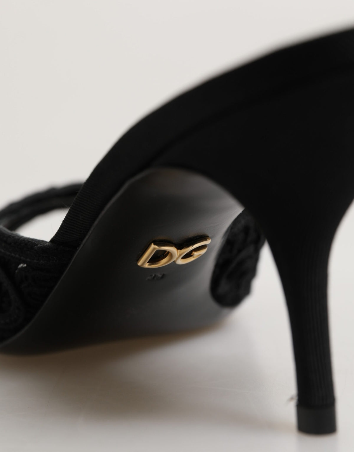 Dolce & Gabbana Black Embroidered Slip On Heels Slides Shoes - Eljoys Fashion 