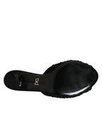 Dolce & Gabbana Black Embroidered Slip On Heels Slides Shoes - Eljoys Fashion 