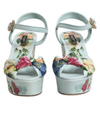 Dolce & Gabbana Green Floral Ankle Strap Wedge Sandals Shoes - Eljoys Fashion 