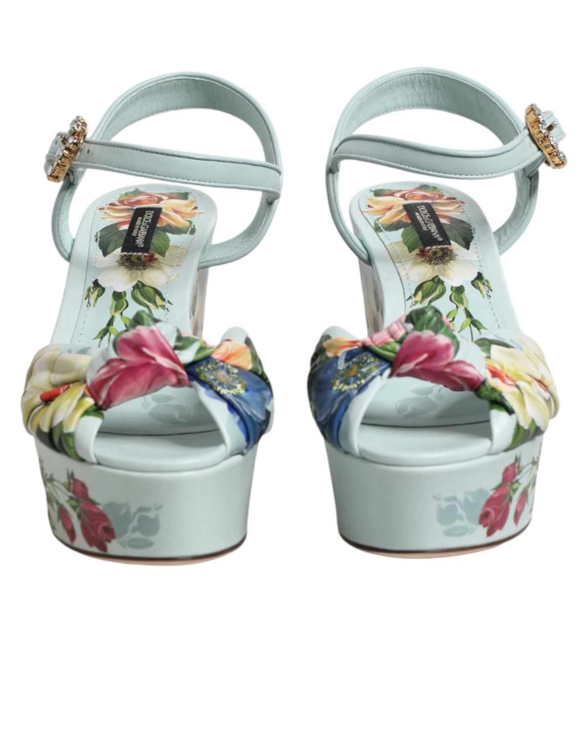 Dolce & Gabbana Green Floral Ankle Strap Wedge Sandals Shoes - Eljoys Fashion 