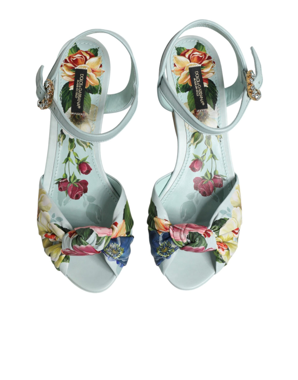 Dolce & Gabbana Green Floral Ankle Strap Wedge Sandals Shoes - Eljoys Fashion 