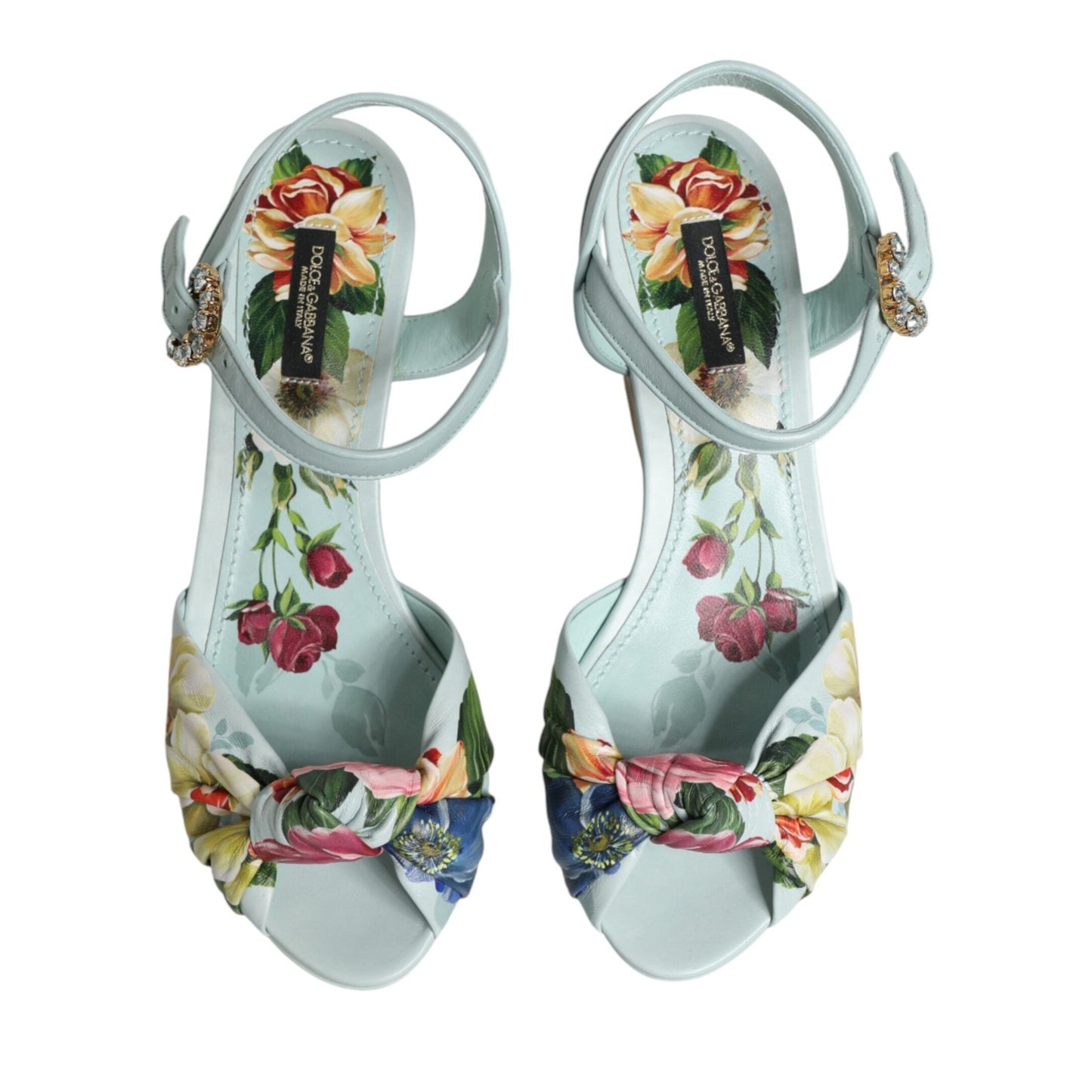 Dolce & Gabbana Green Floral Ankle Strap Wedge Sandals Shoes