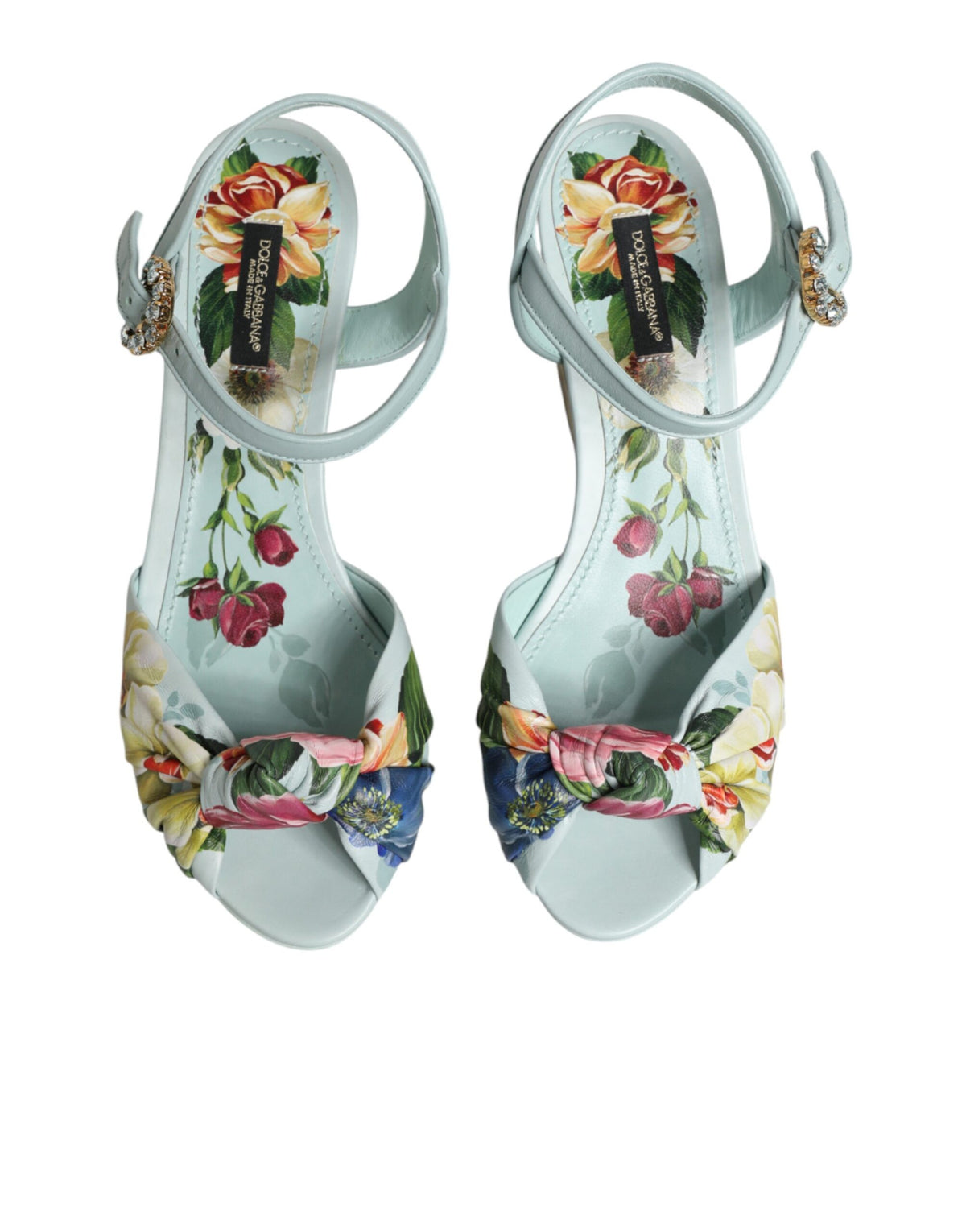 Dolce & Gabbana Green Floral Ankle Strap Wedge Sandals Shoes - Eljoys Fashion 