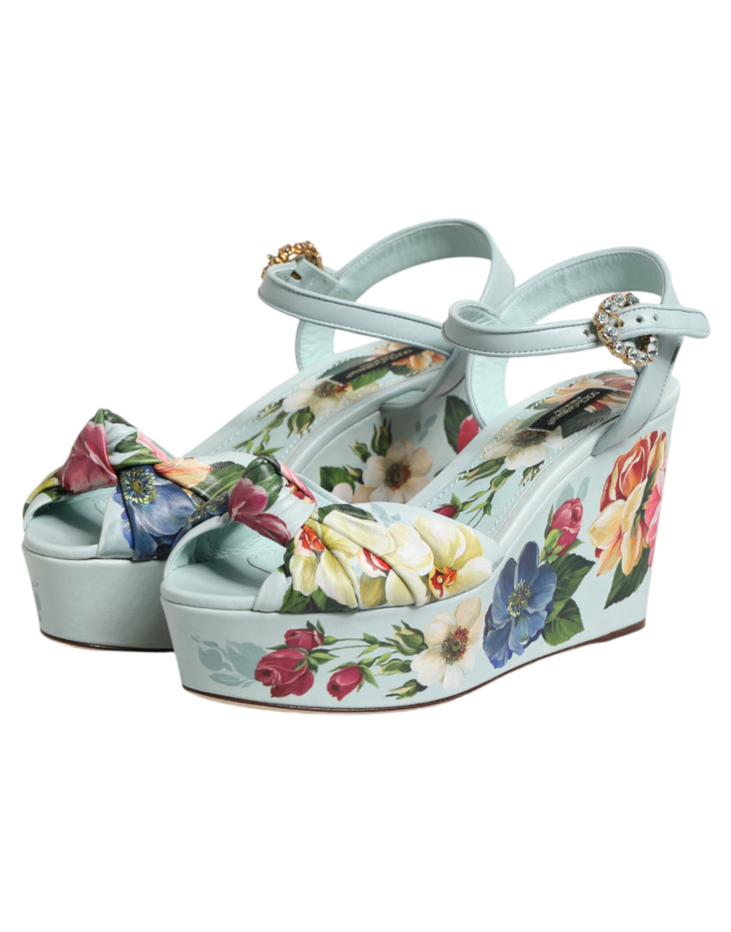 Dolce & Gabbana Green Floral Ankle Strap Wedge Sandals Shoes - Eljoys Fashion 