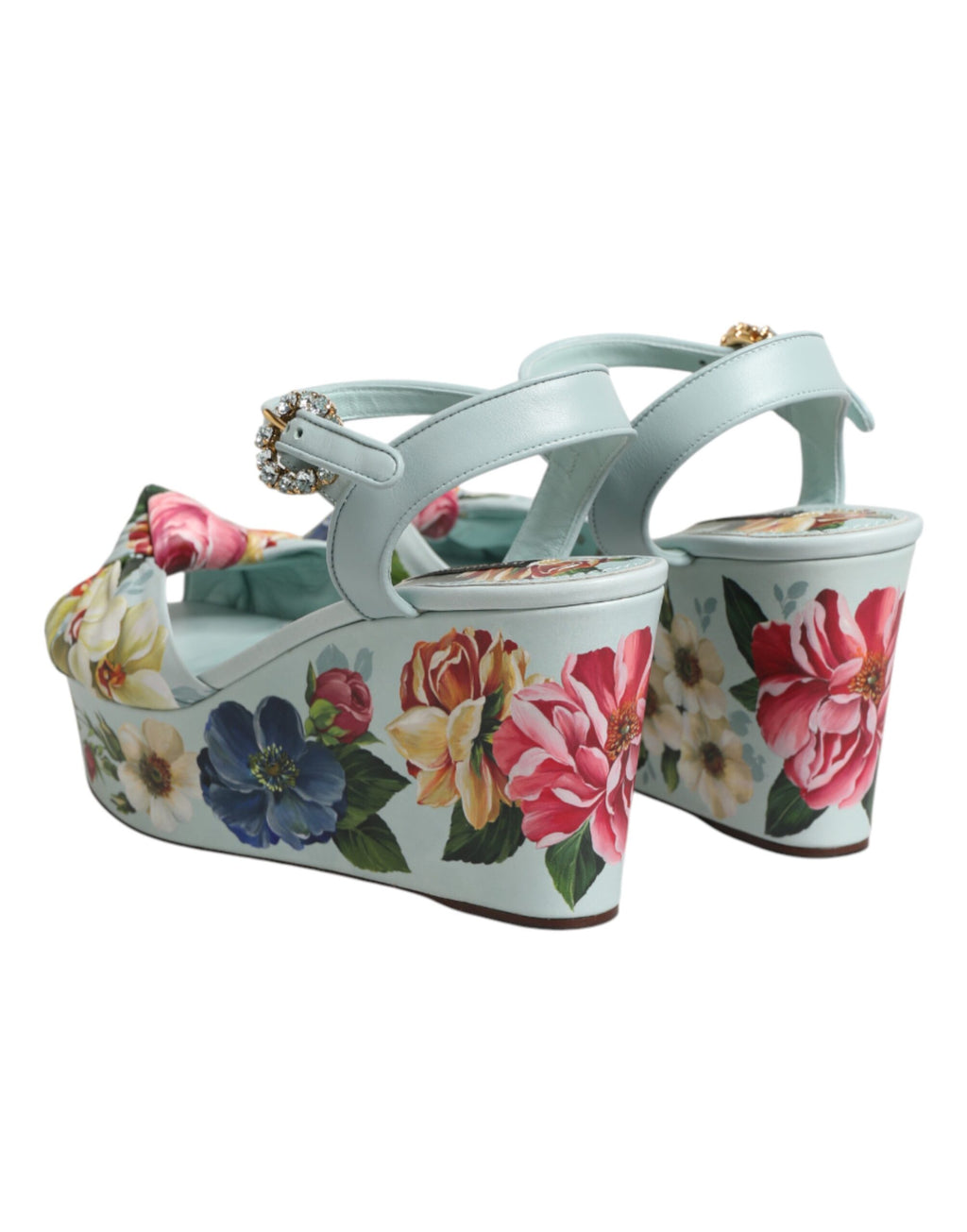 Dolce & Gabbana Green Floral Ankle Strap Wedge Sandals Shoes - Eljoys Fashion 