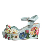 Dolce & Gabbana Green Floral Ankle Strap Wedge Sandals Shoes - Eljoys Fashion 