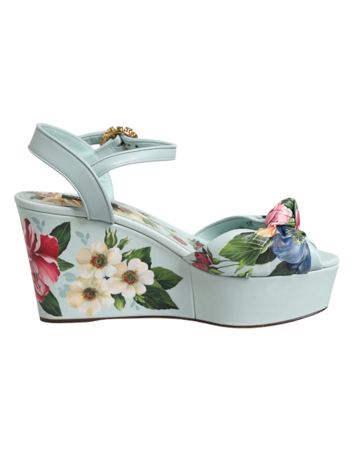 Dolce & Gabbana Green Floral Ankle Strap Wedge Sandals Shoes - Eljoys Fashion 