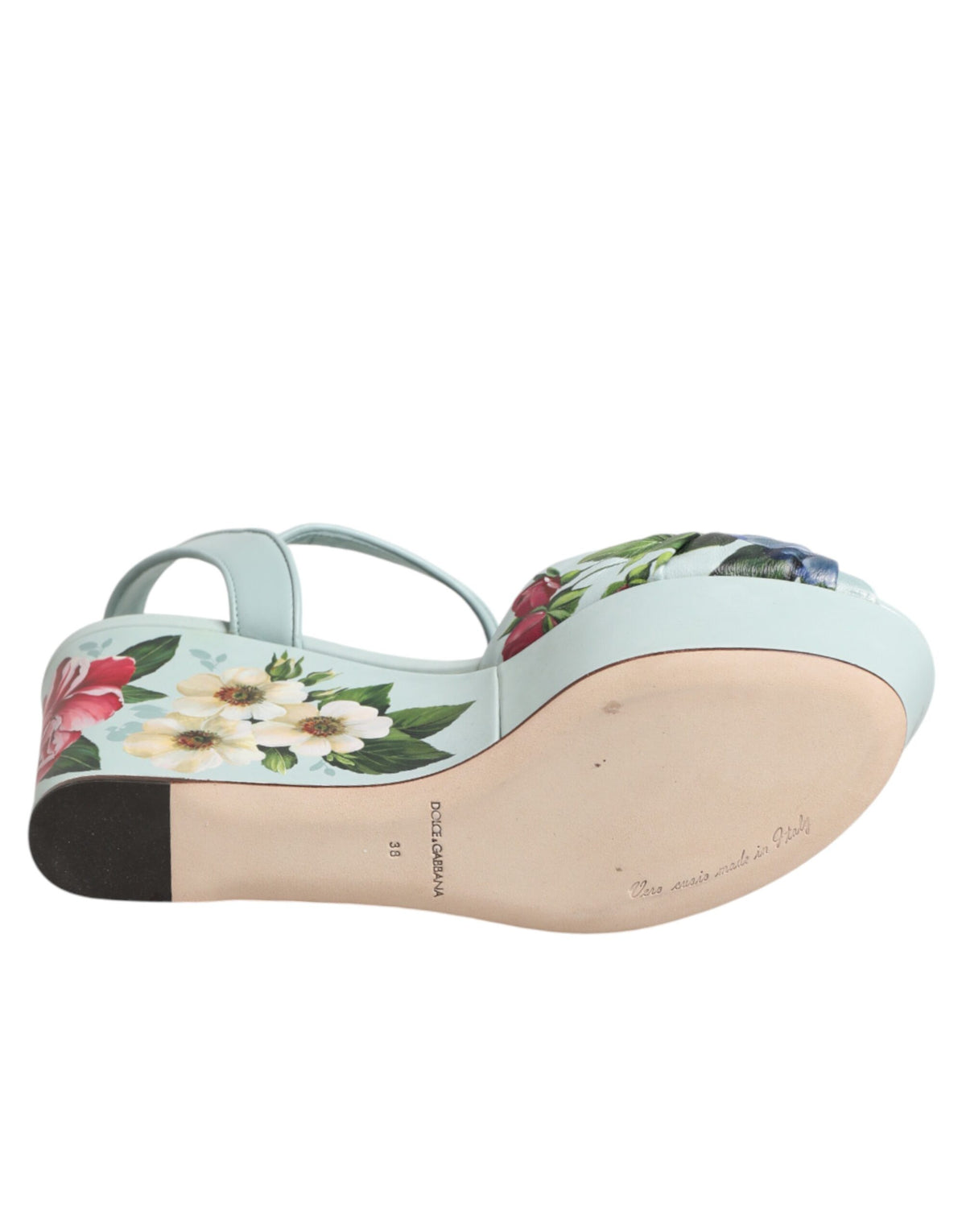 Dolce & Gabbana Green Floral Ankle Strap Wedge Sandals Shoes - Eljoys Fashion 
