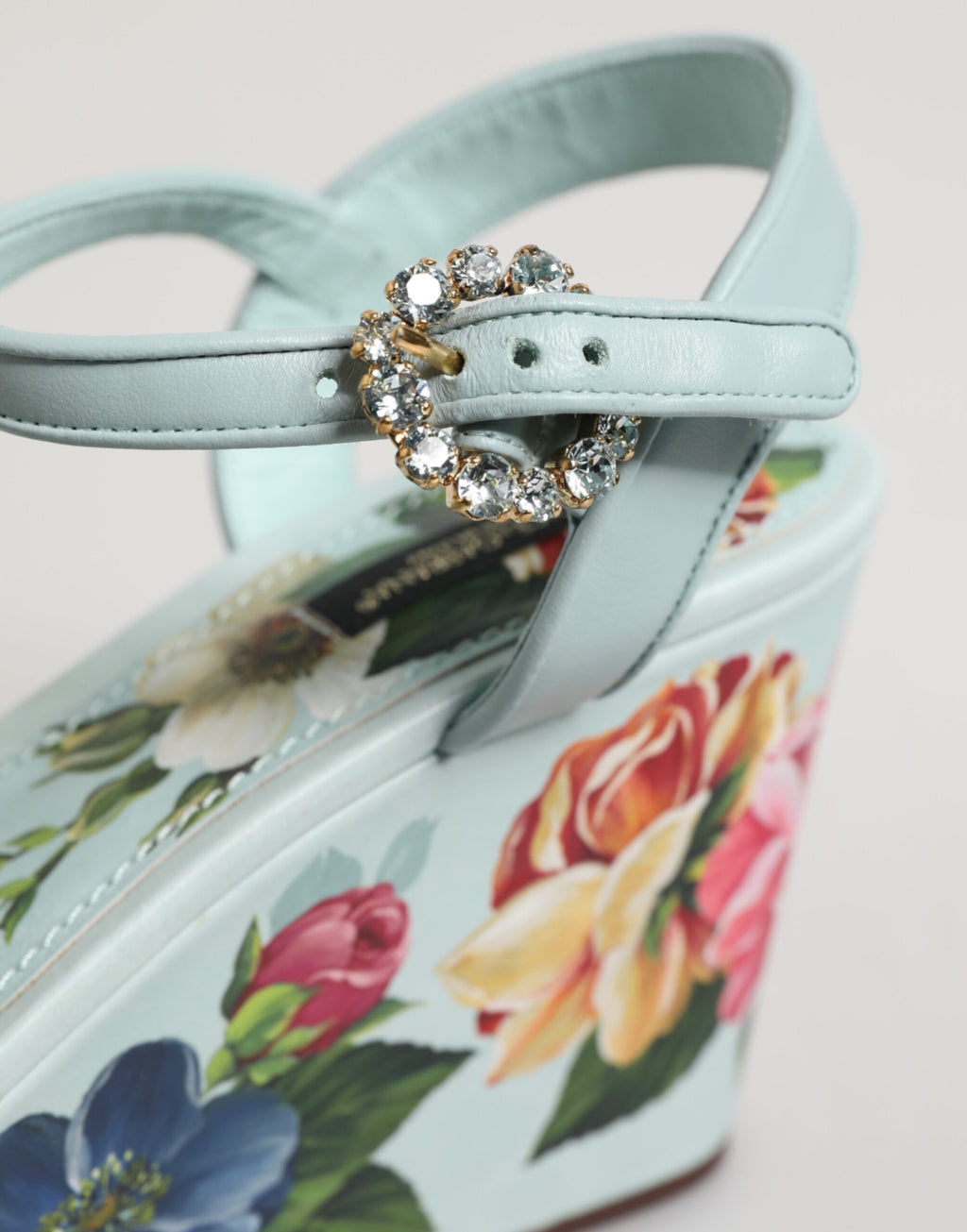 Dolce & Gabbana Green Floral Ankle Strap Wedge Sandals Shoes - Eljoys Fashion 