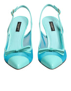 Dolce & Gabbana Blue Leather Mesh Heels Slingback Shoes - Eljoys Fashion 