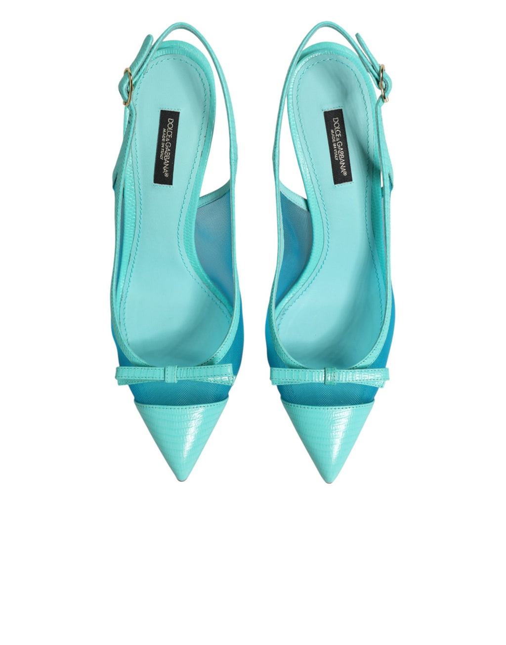 Dolce & Gabbana Blue Leather Mesh Heels Slingback Shoes - Eljoys Fashion 