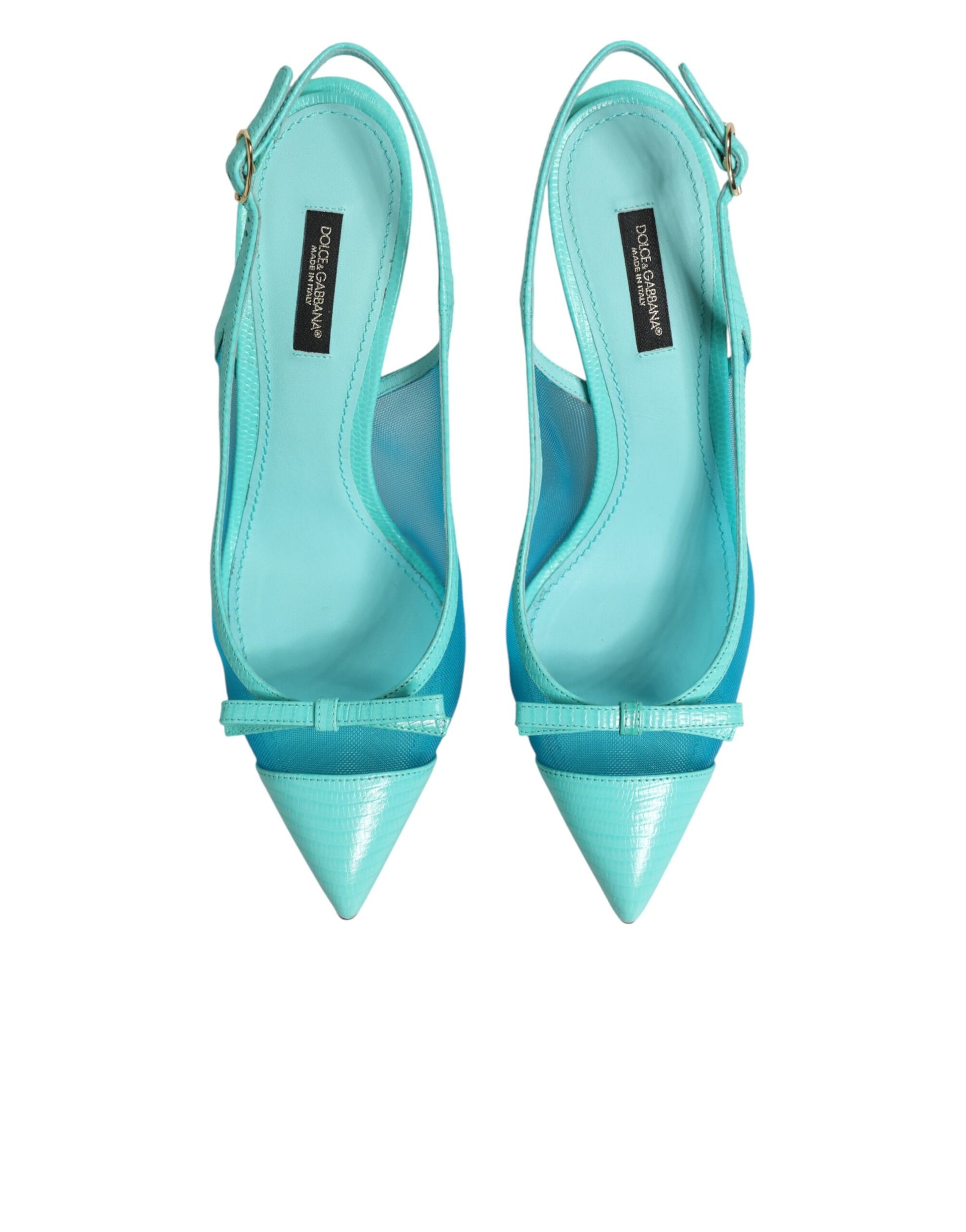 Dolce & Gabbana Blue Leather Mesh Heels Slingback Shoes