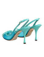 Dolce & Gabbana Blue Leather Mesh Heels Slingback Shoes - Eljoys Fashion 