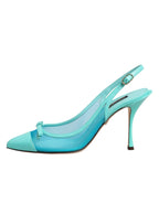 Dolce & Gabbana Blue Leather Mesh Heels Slingback Shoes - Eljoys Fashion 