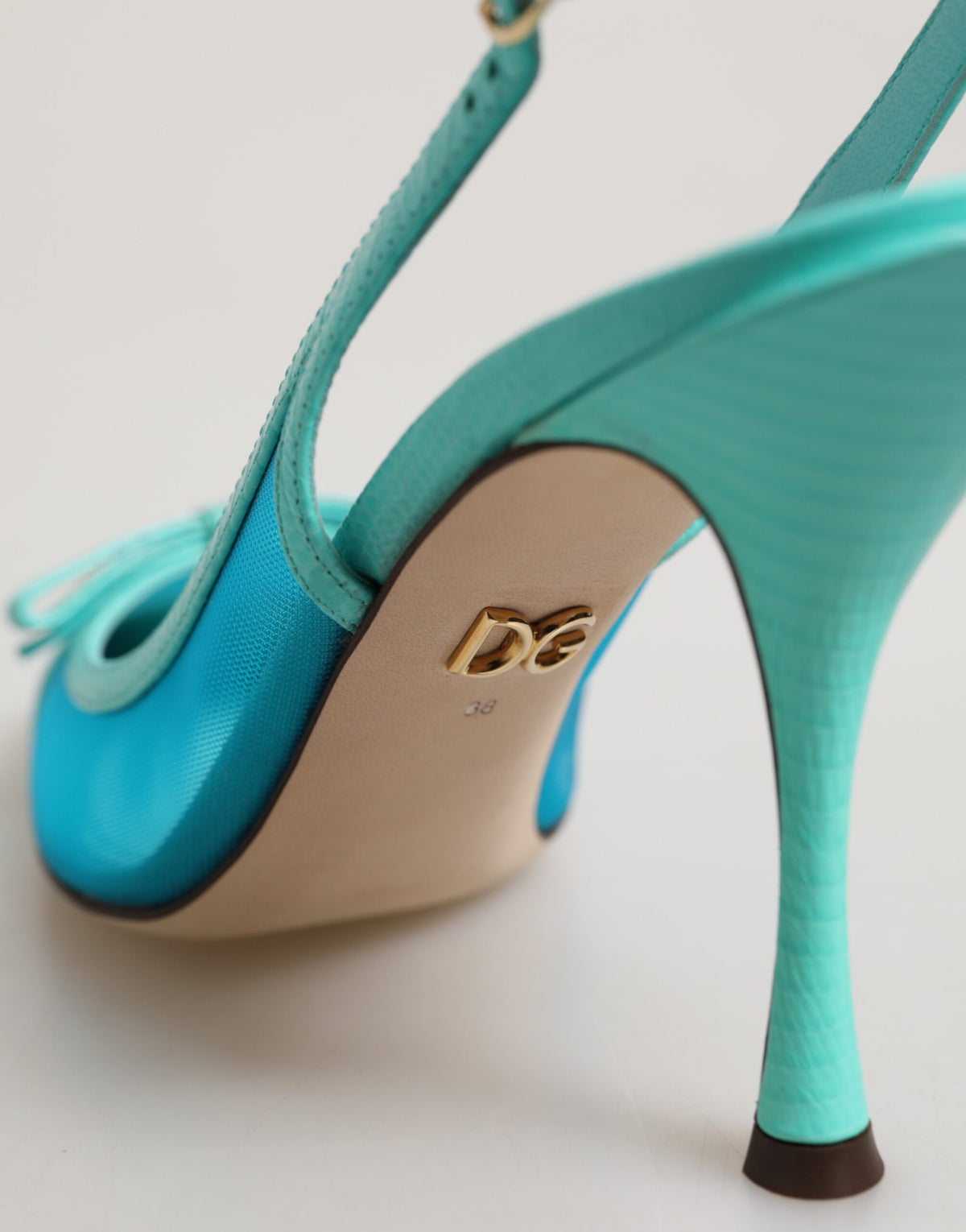 Dolce & Gabbana Blue Leather Mesh Heels Slingback Shoes - Eljoys Fashion 