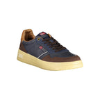Norway 1963 blue polyurethane men's sneaker with white sole and laces, casual athletic footwear on a plain background.