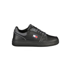 Black Tommy Hilfiger women's sneaker with polyurethane upper and sporty design, featuring brand logo accents.