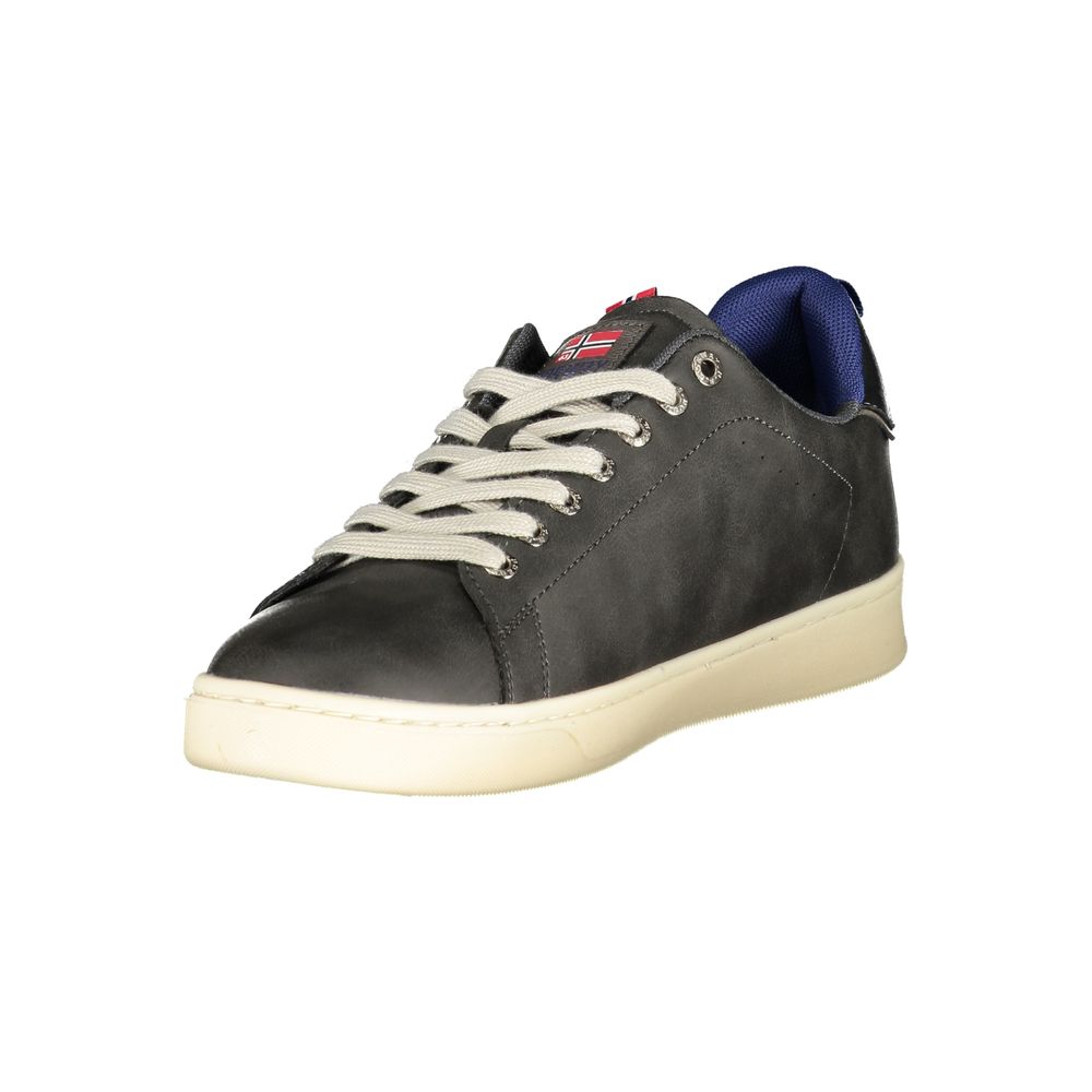 Norway 1963 black polyurethane men's sneaker with sleek design and white rubber sole, stylish casual footwear for men