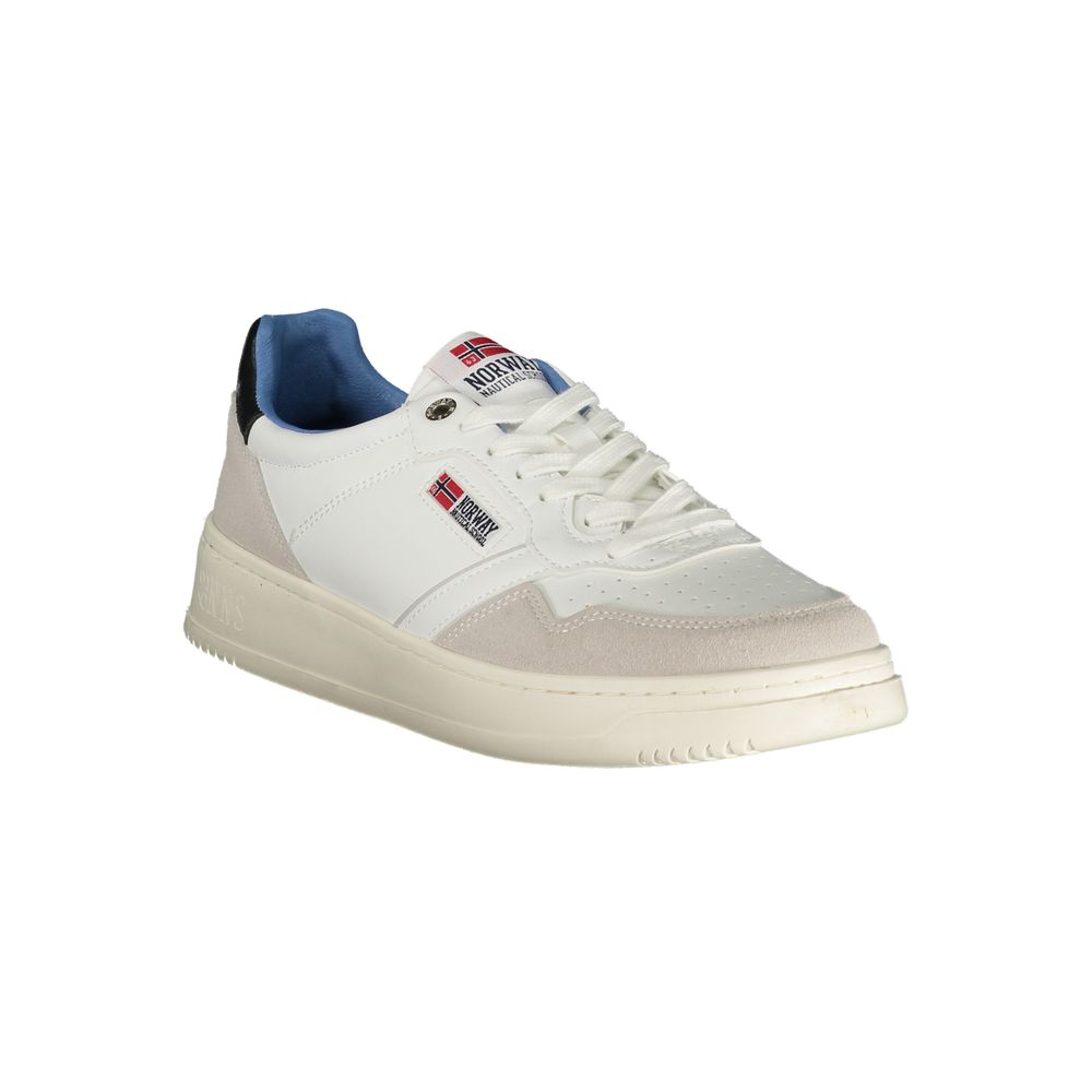 Norway 1963 men's Bianco polyurethane sneaker with white design and casual style, shown from a front angle.