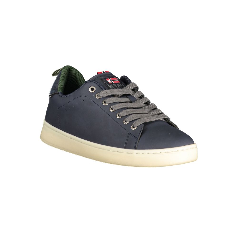Norway 1963 blue polyurethane men's sneaker with white sole and laces, casual athletic footwear for men.