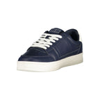 Tommy Hilfiger blue leather men's sneaker with white sole and logo detail, casual footwear for everyday wear.