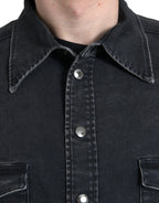 Dolce & Gabbana Black Cotton Long Sleeve Denim Casual Shirt - Eljoys Fashion 